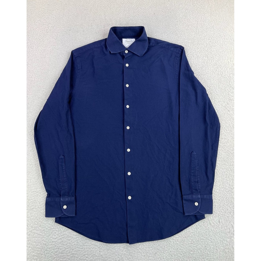 Charles Tyrwhitt Dress Shirt Mens 15.5 34/35 Blue Solid Slim Fit Woven Cotton LS
